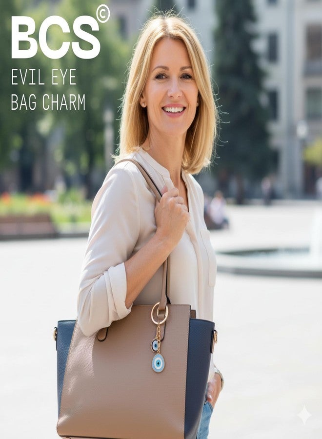 BCS تعليقة حقيبة على شكل عين شريرة من بي سي إس - تميمة لجلب الحظ والحماية - سلسلة مفاتيح للسيارة، إكسسوارات حقيبة يد للنساء (أزرق فاتح) - Image 3